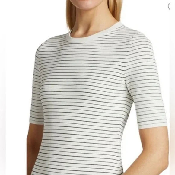 Theory Stripe Rib Dress in Ivory/Black Glossed‎ size large NWT - Picture 4 of 14